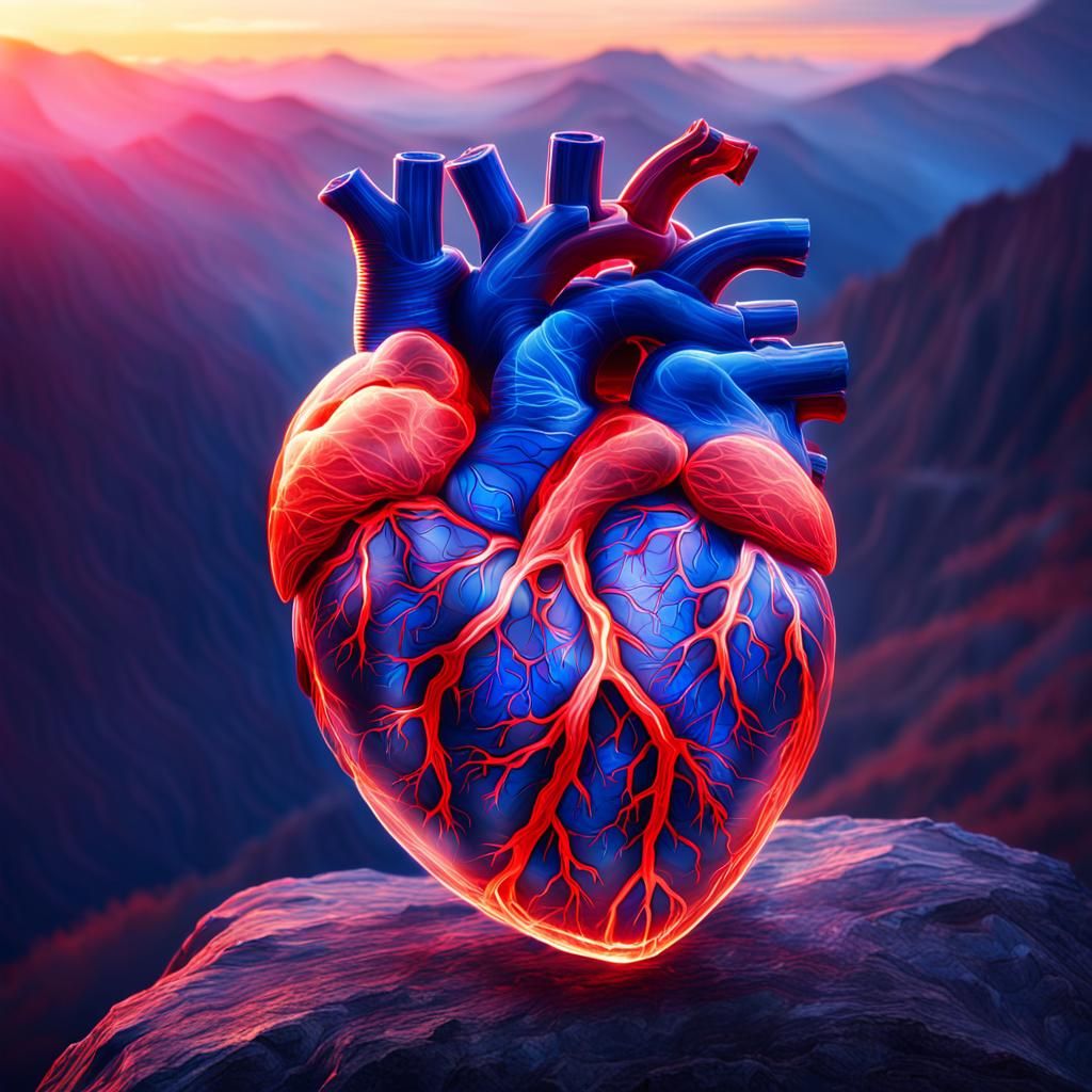 Mystical Heart with Mountain Sunrise Background