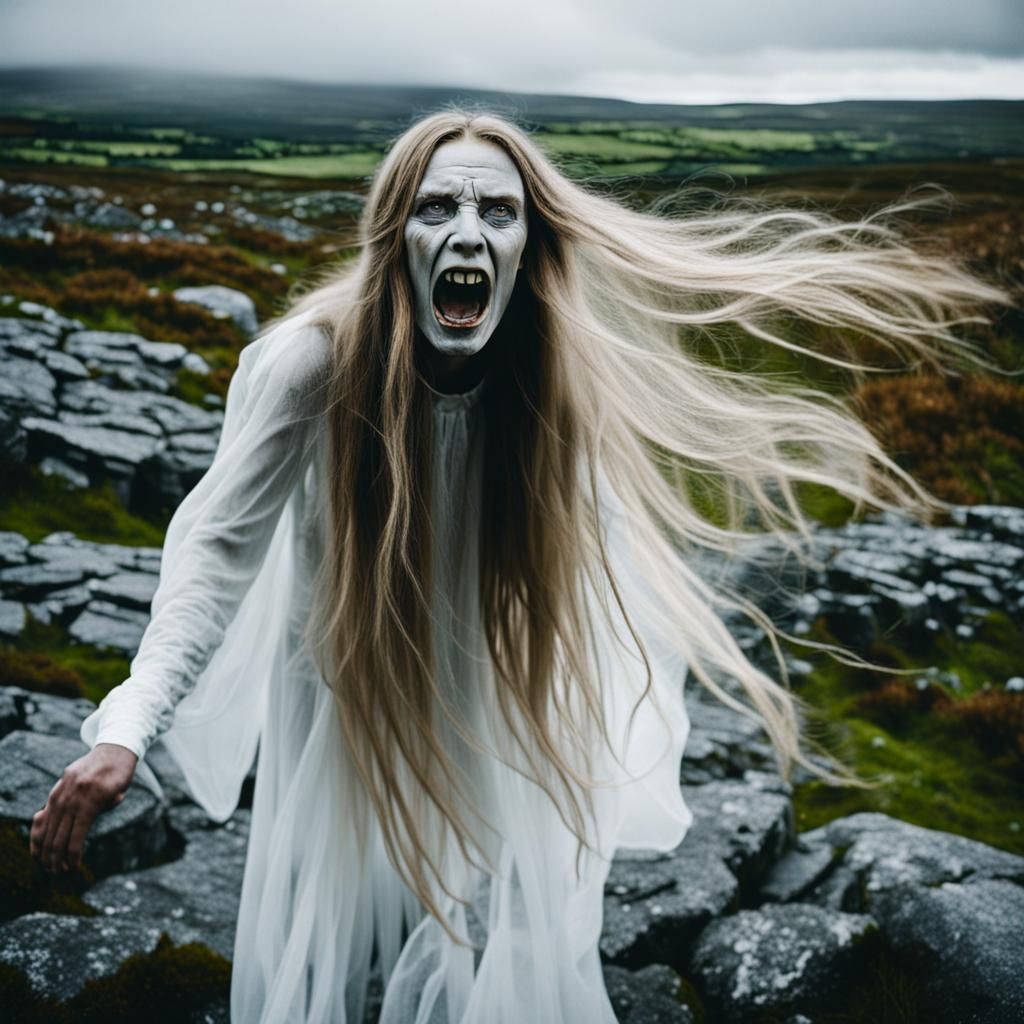 Ghostly Banshee's Lament in Irish Countryside
