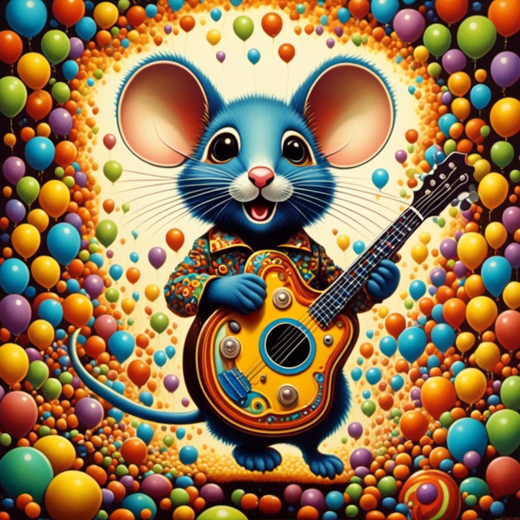 Trippy 70s Mouse Guitarist in Wes Anderson Style