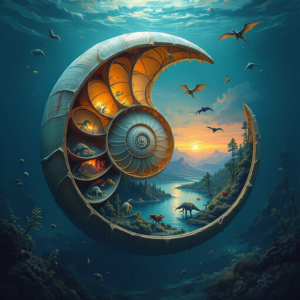 Nautilus Time Capsule: Jurassic Scenes in Shell