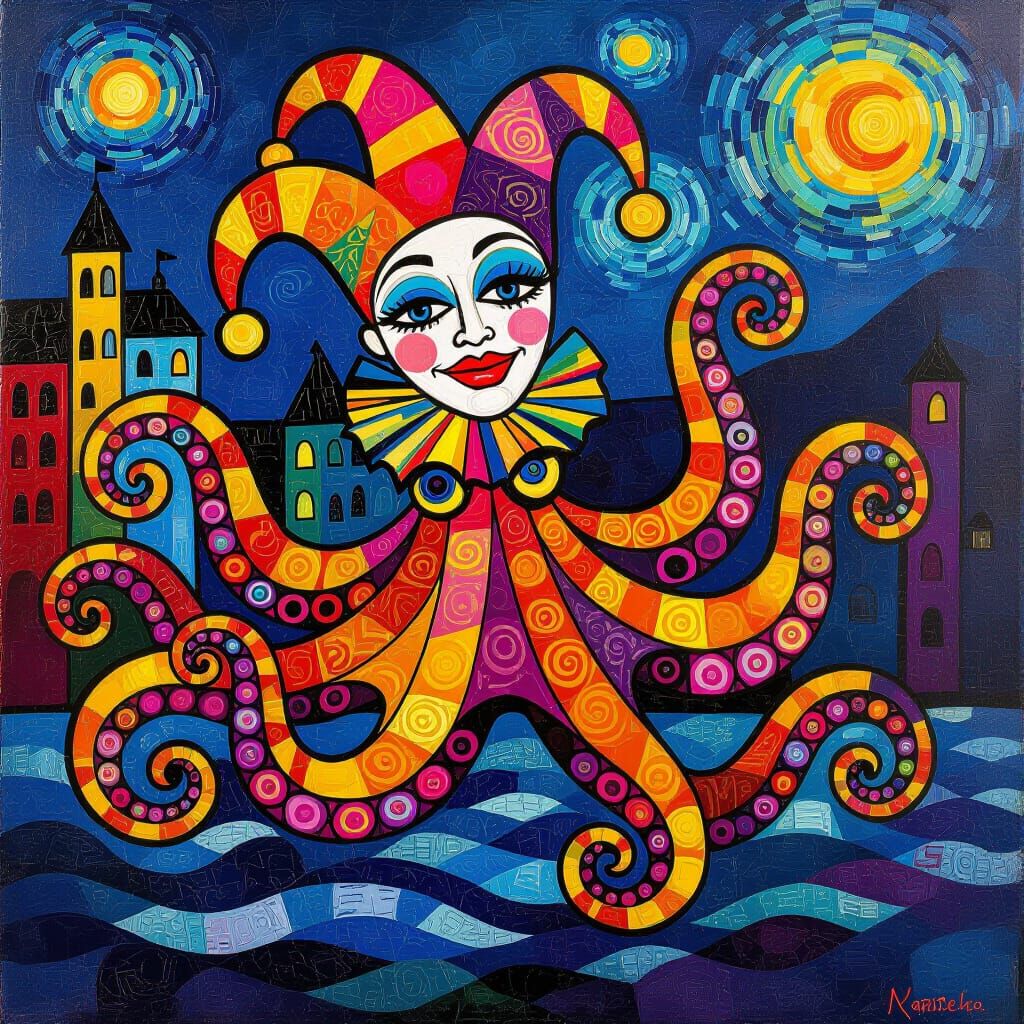 Abstract Neon Parade Inspired by Klimt and Van Gogh