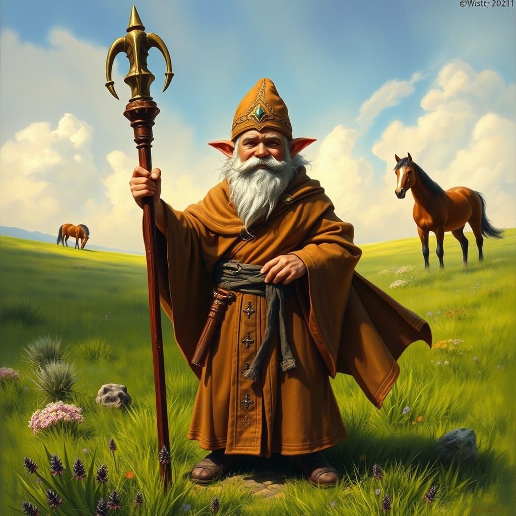 Heroic Halfling Priest in Earth-Toned Robes with Majestic Ho...
