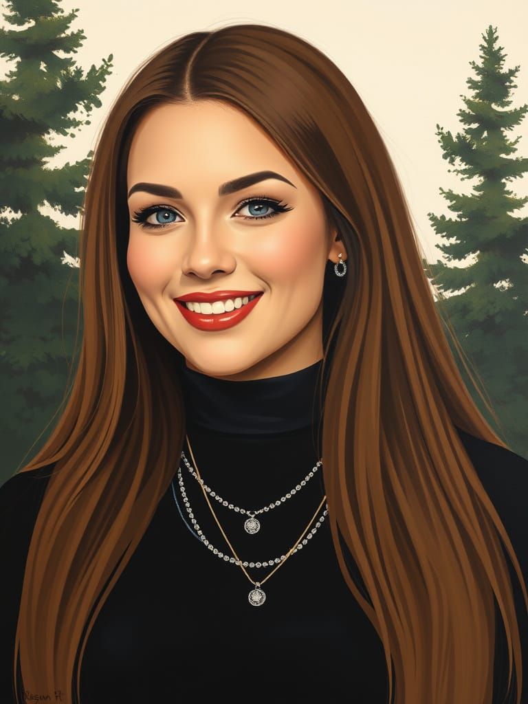 Minimalist Portrait of an Elegant Woman with Trees