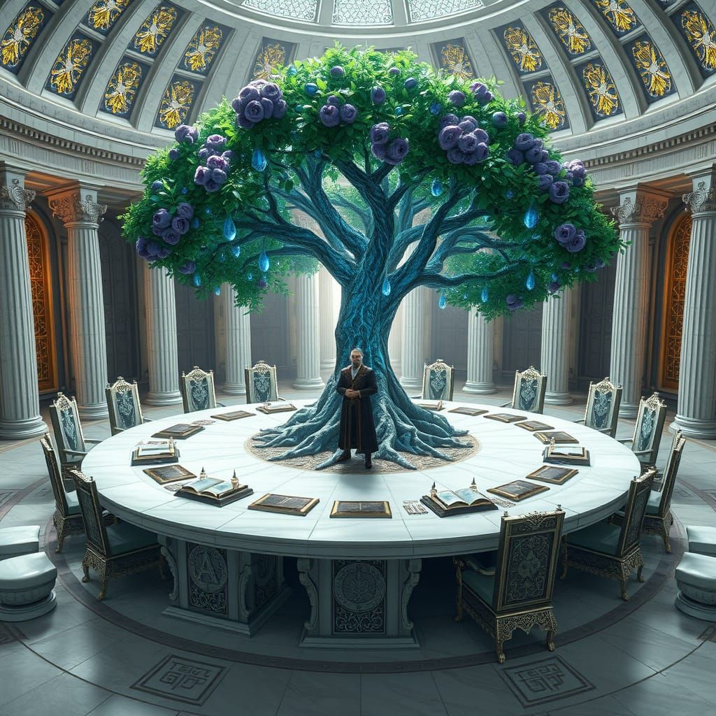 Ancient Council Chamber in a Grandiose, Futuristic Style