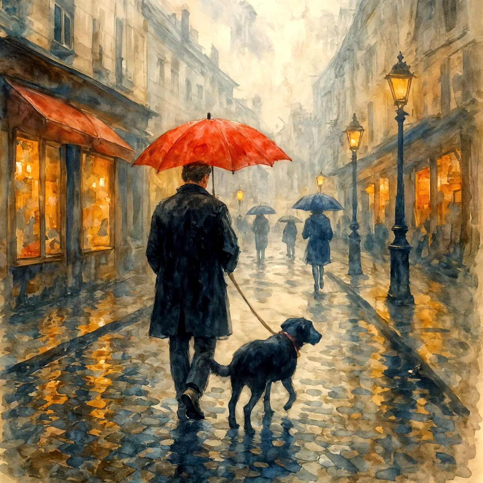 Parisian Rainy Day: A Watercolor Impression