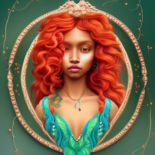 Elegant Māori Woman with Red Hair, Detailed Fantasy Art