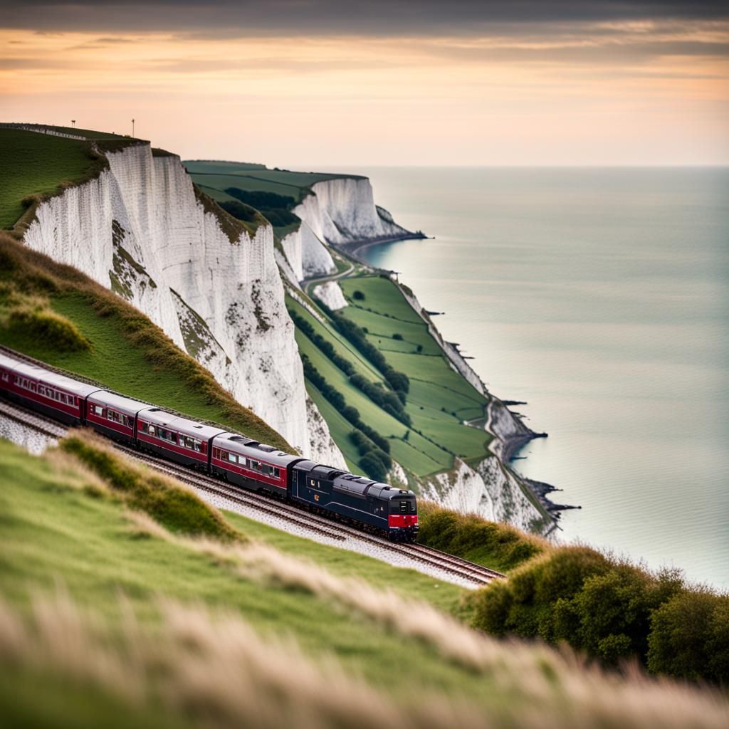 Britannia Train on Dover's White Cliffs