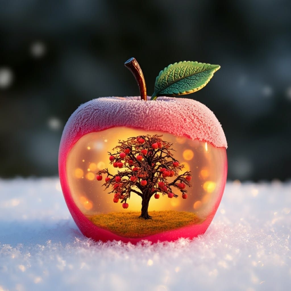 Delicate Pink Apple Nestled in Snowy Wonderland