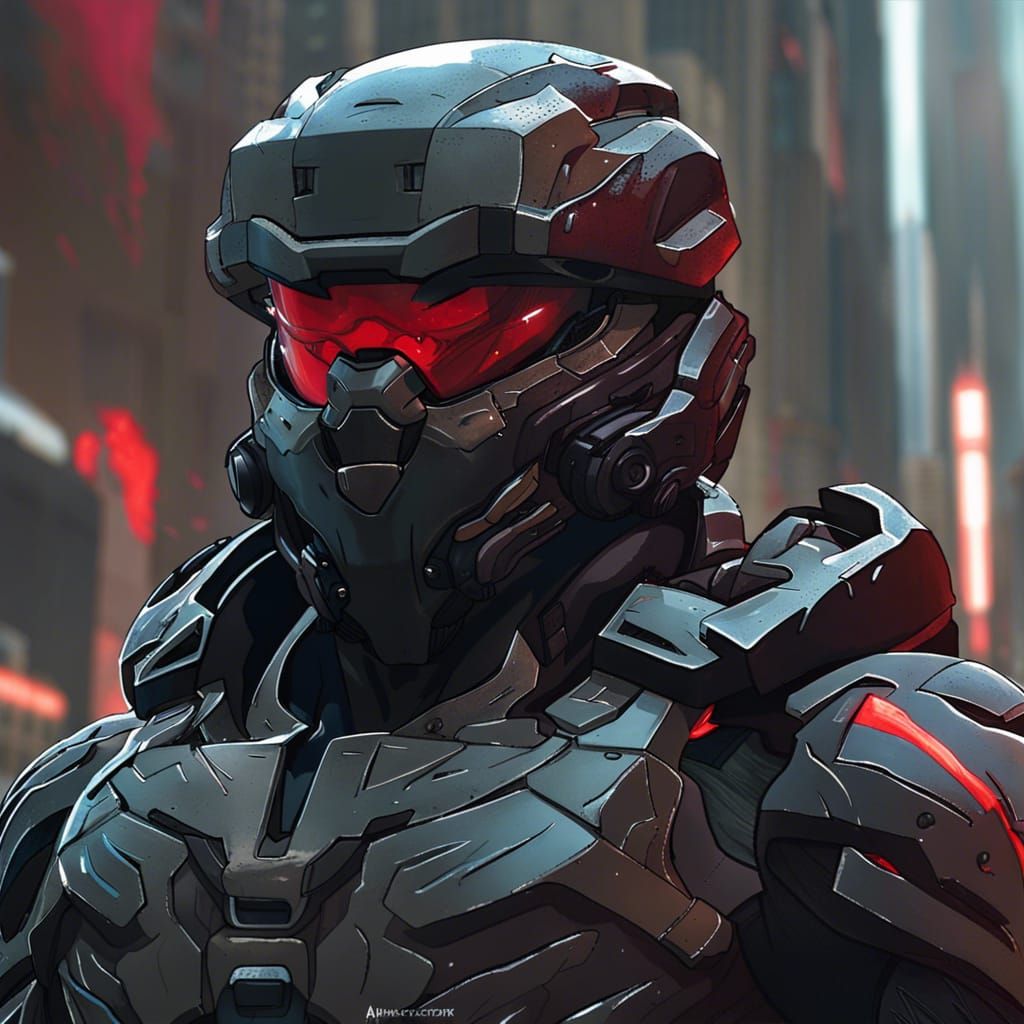 Armored Spartan Warrior in Infested City, Digital Art