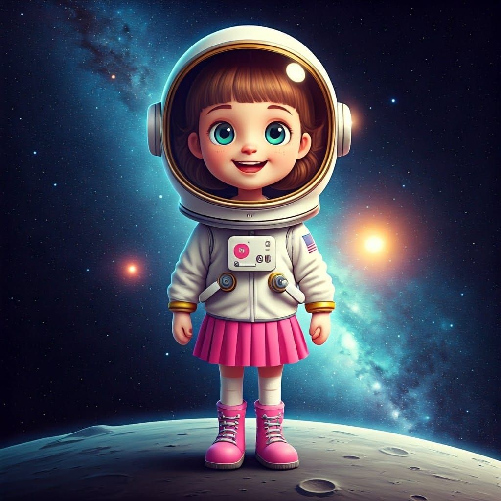Glamorous Astronaut Girl Embarks on Lunar Adventure