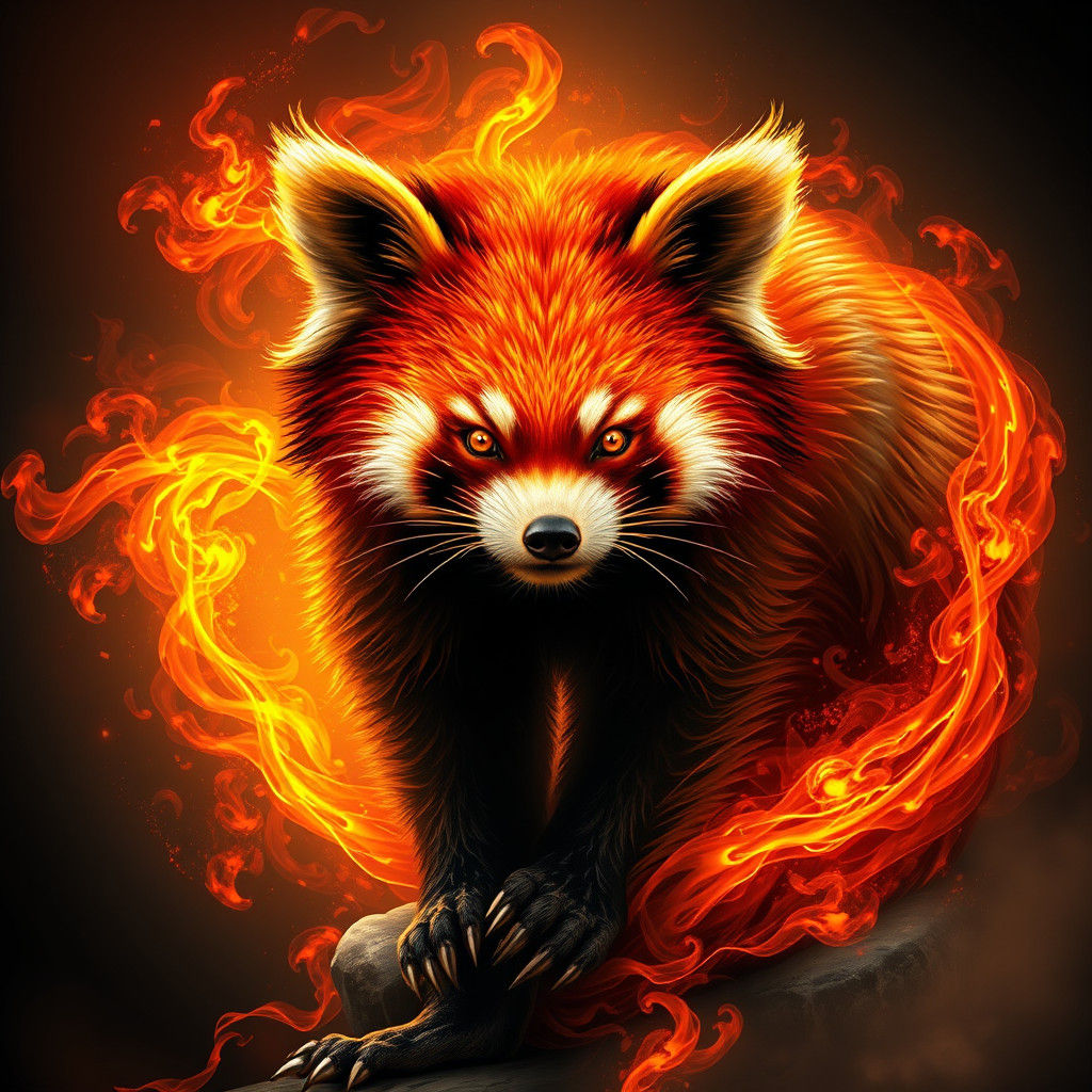 Fiery Red Panda in Biomechanical Style