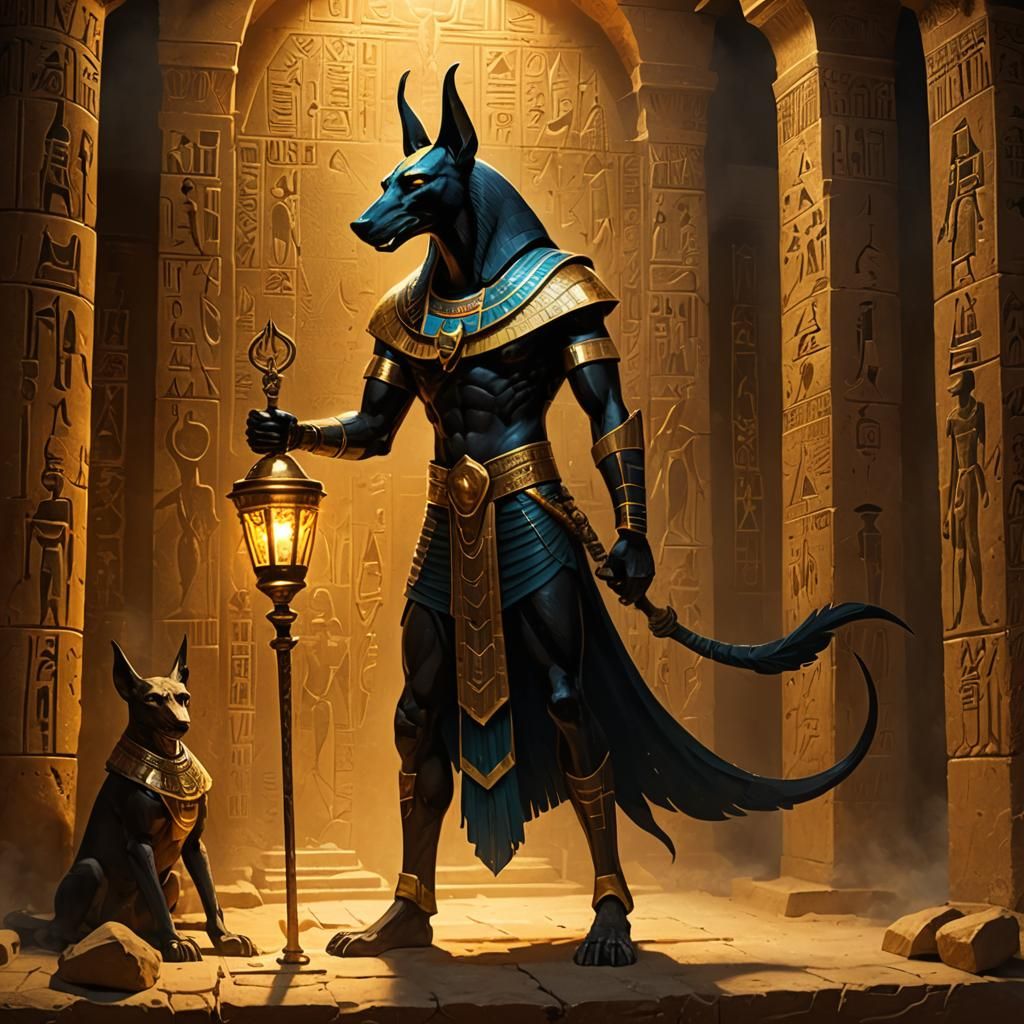 Anubis Holding Lamp of Death in Tomb