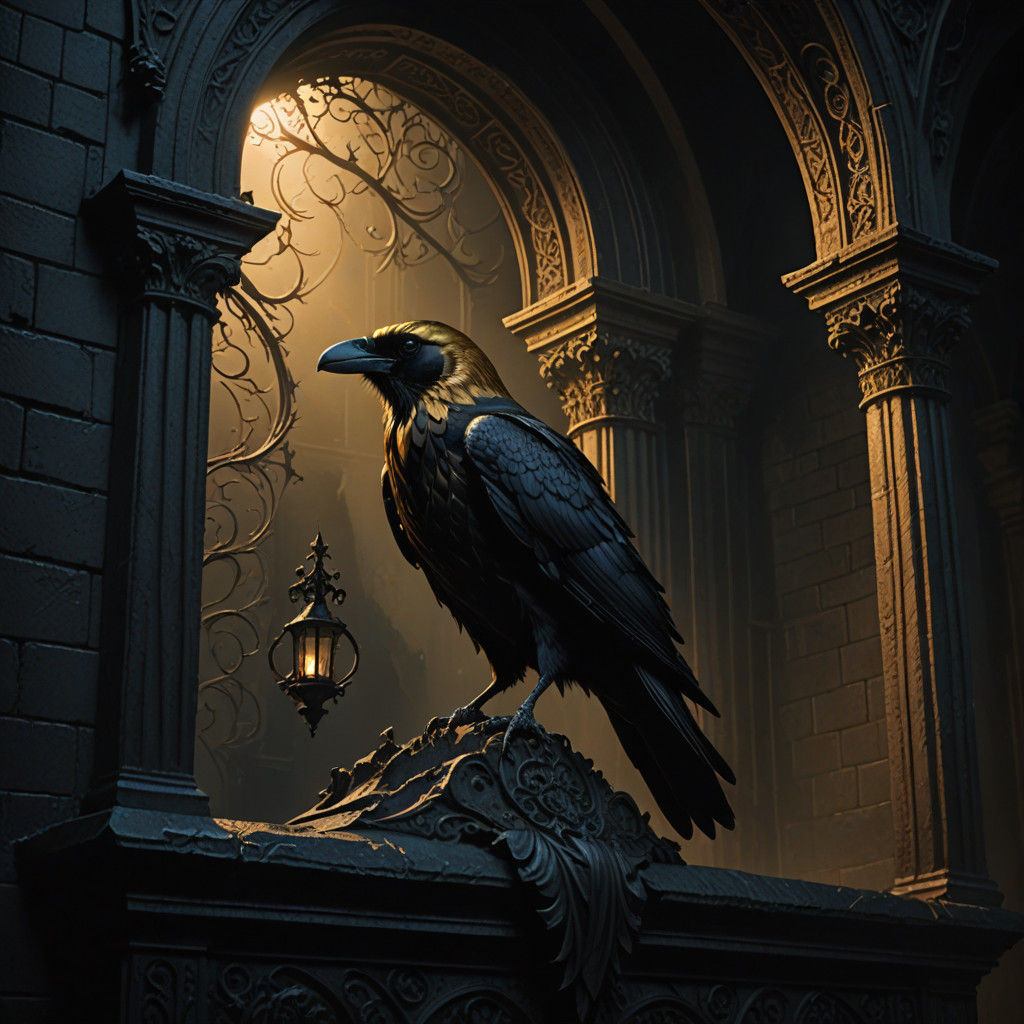 Gothic Golden Raven Silhouette