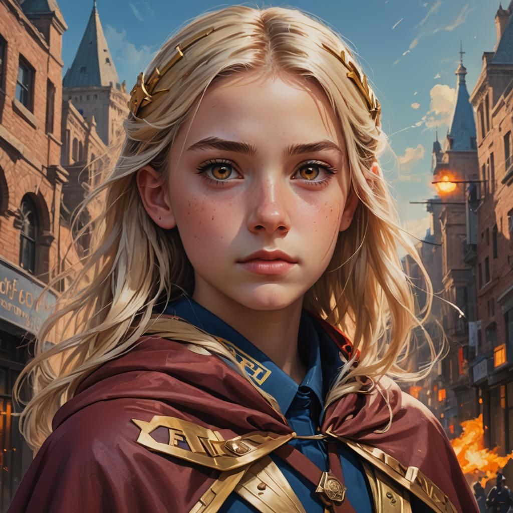 Intricately Detailed Portrait of Young Girl in Uniform