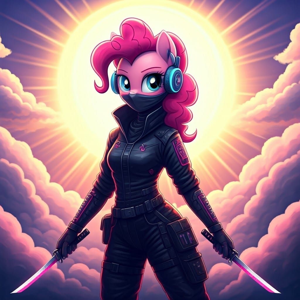 Cyberpunk Ninja Pinkie Pie in Vibrant Dreamscapes