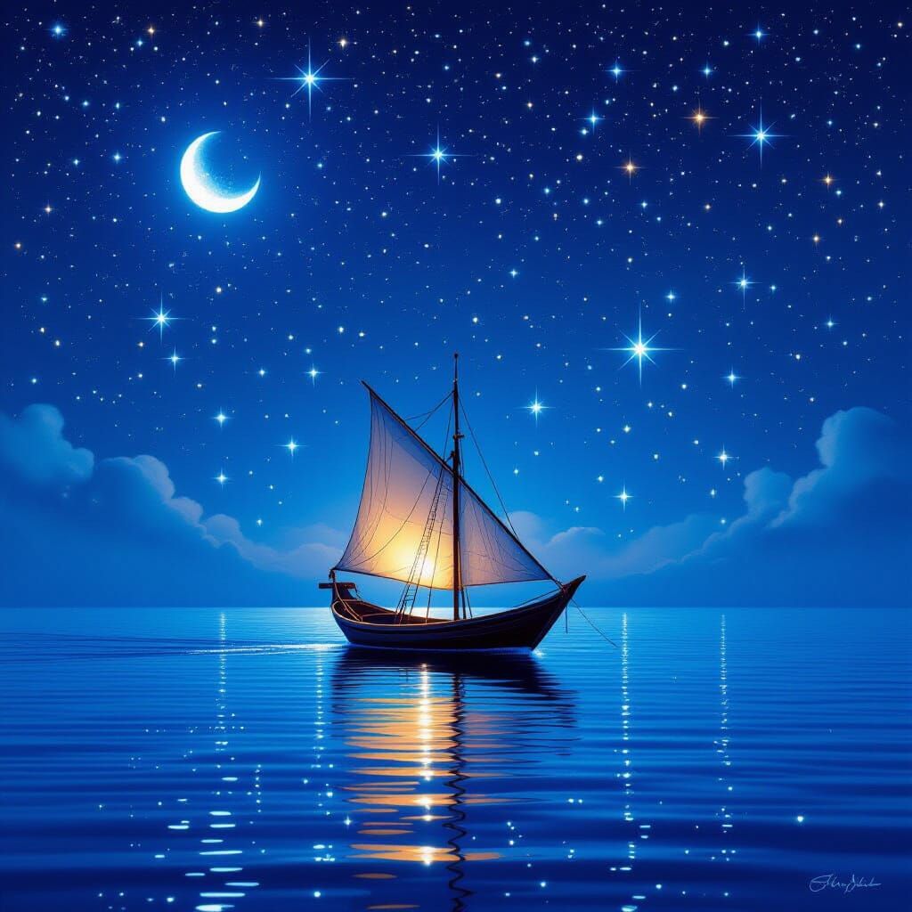 Magical Dhow Boat Under Starry Night Sky