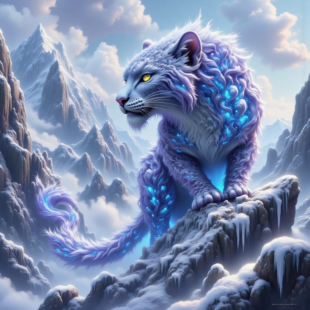 Majestic Snow Leopard Girl in Frosty Armor