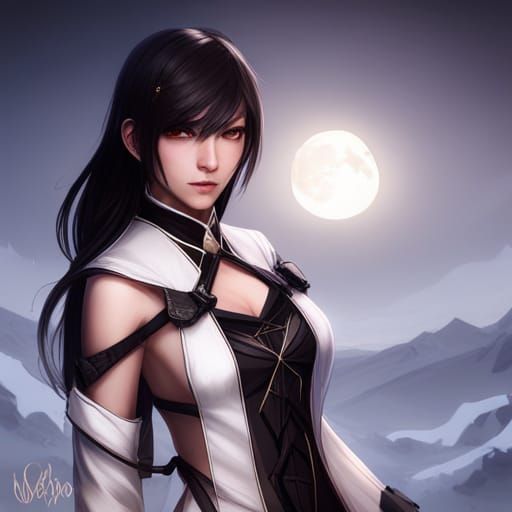 Rukia Kuchiki Portrait with Lightning Clothes and Moon