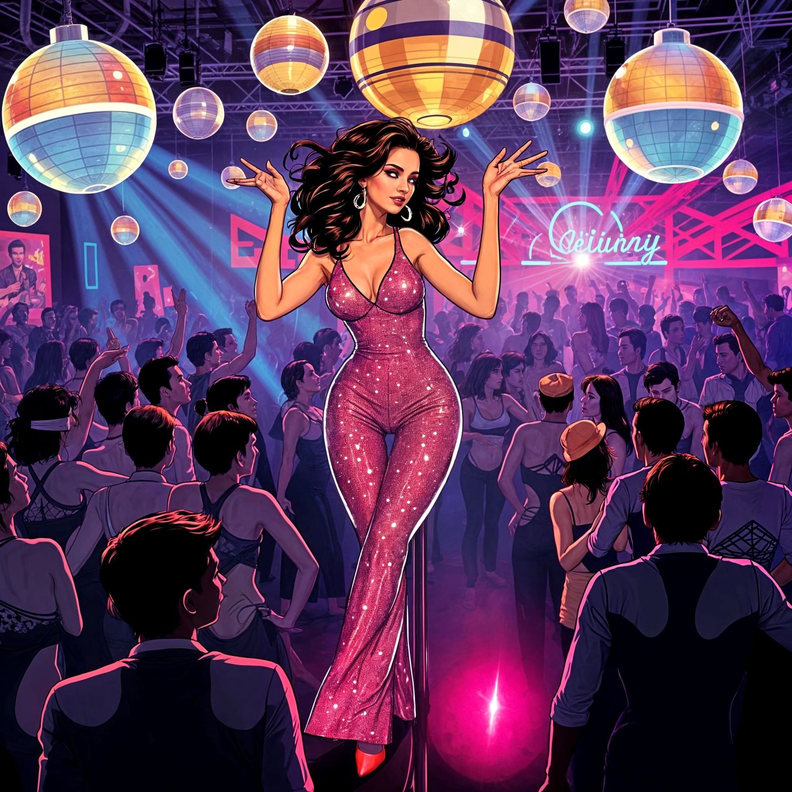 Glowing Nightclub Scene in Disco Style