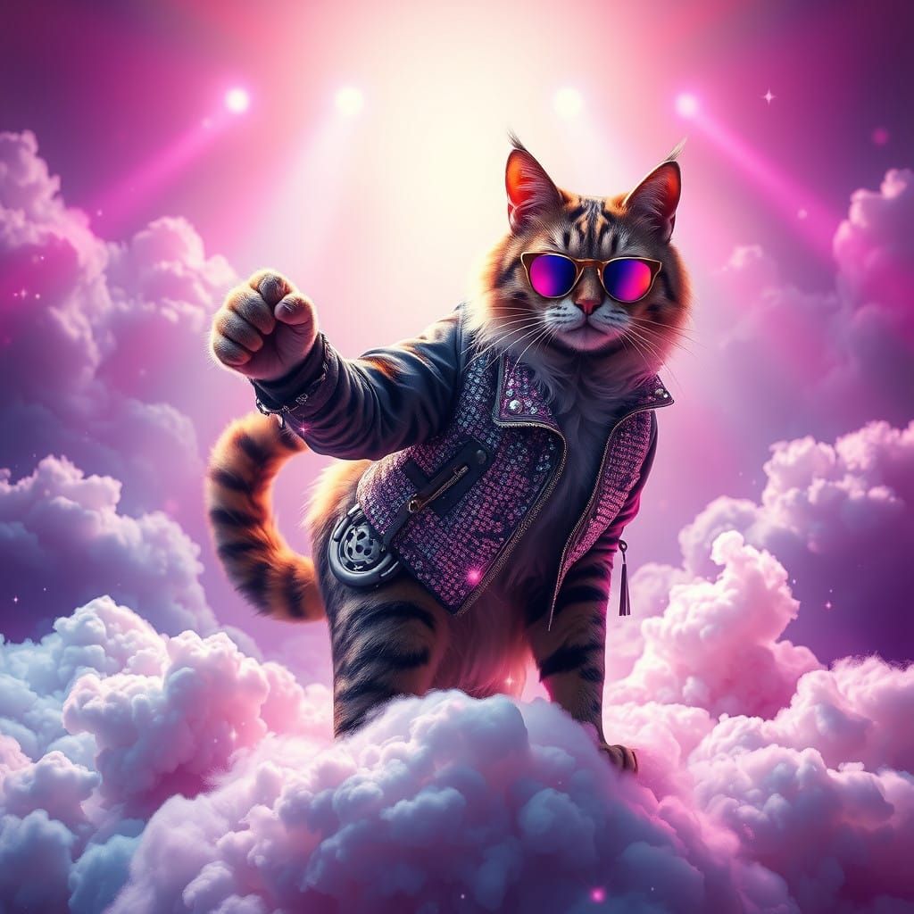 Rockstar Cat Performs on Rainbow Cloud Stage