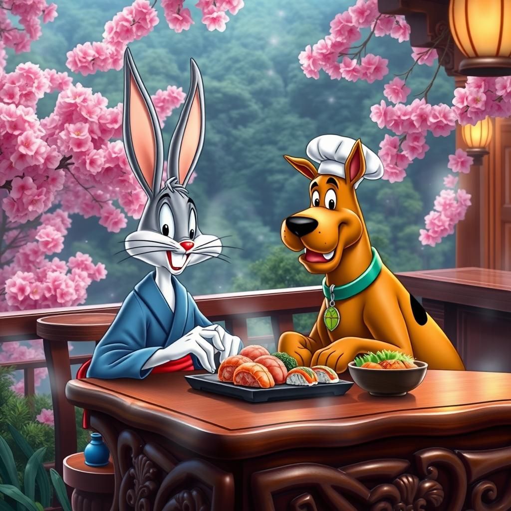 Bugs Bunny and Scooby-Doo Share Sushi