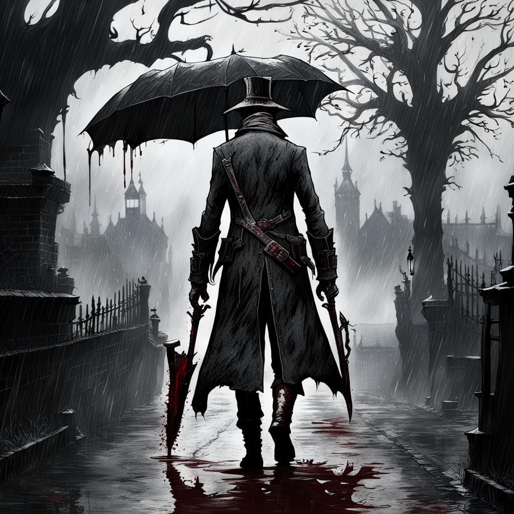Dark Bloodborne Scene in the Rain