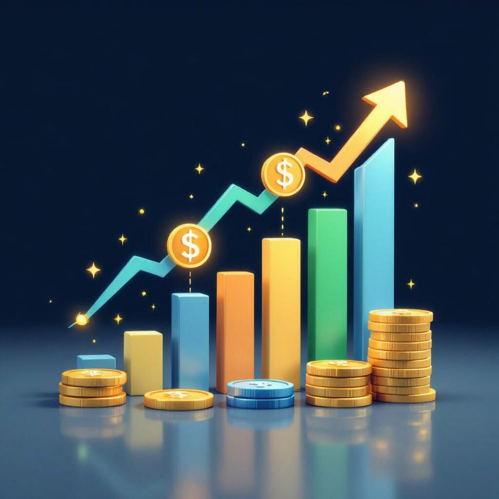 Finance App Icons With Rising Charts and Glowing Dollar Sign...