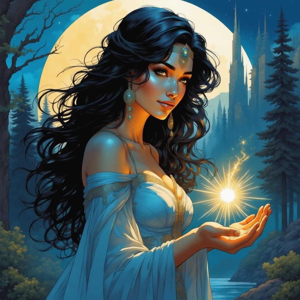 Norse Goddess with Will-o-Wisp in Michael Garmash Style