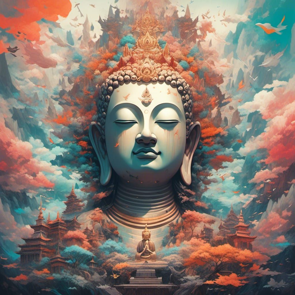 Serene Buddha in Detailed Matte Painting