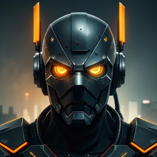 Cyberpunk Ninja Robot Head in Steel