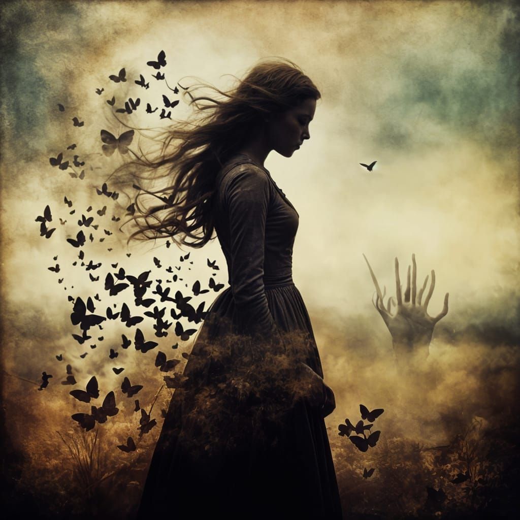 Love and Anger Silhouette in Double Exposure Style