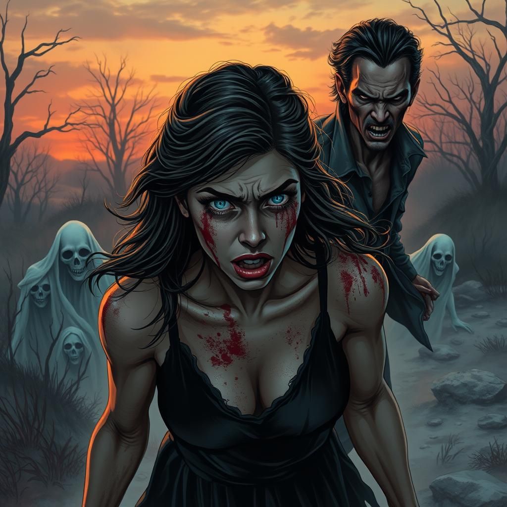 Terrified Woman Fleeing Evil: Horror Comic Art
