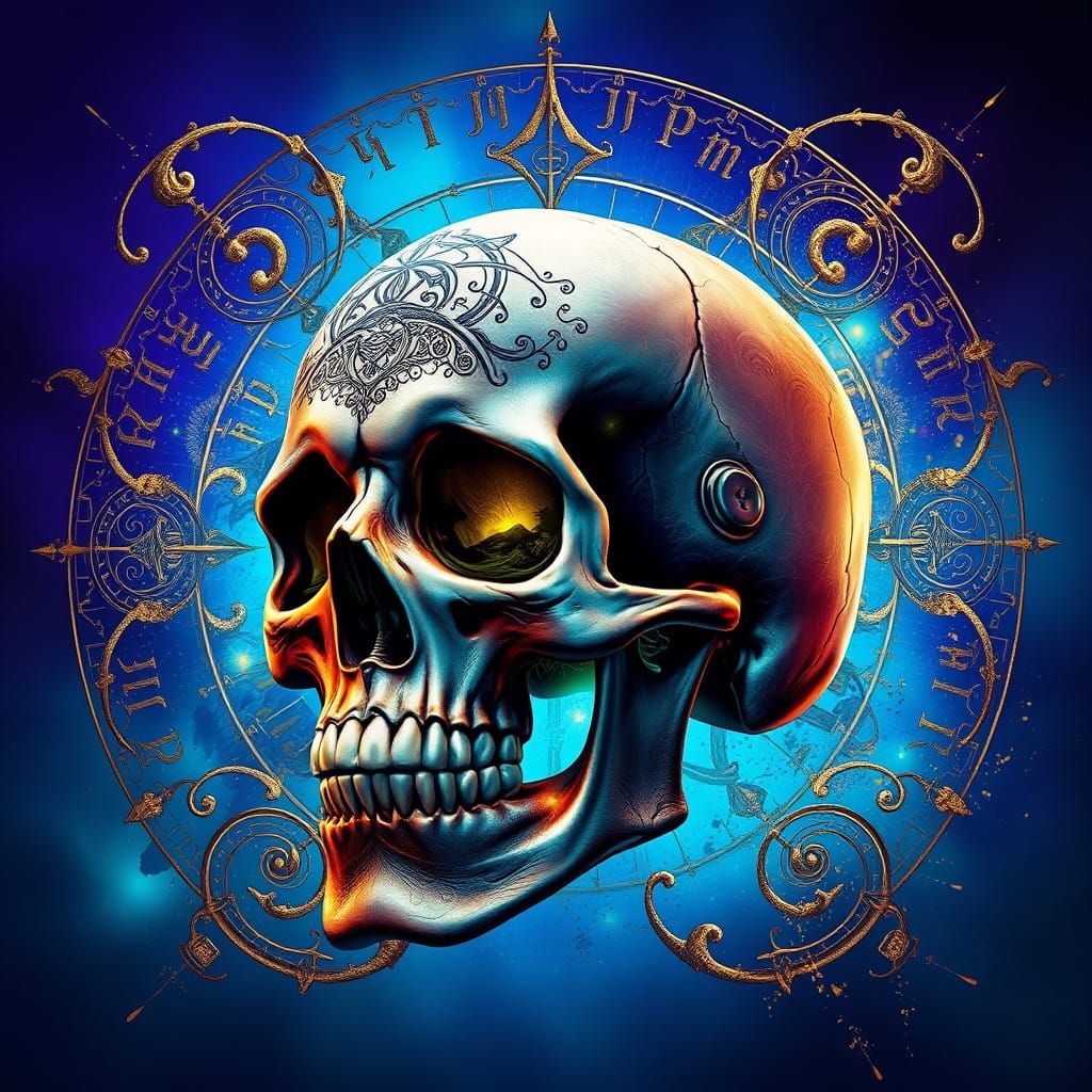 Ethereal Human Skull in Mystic Realm