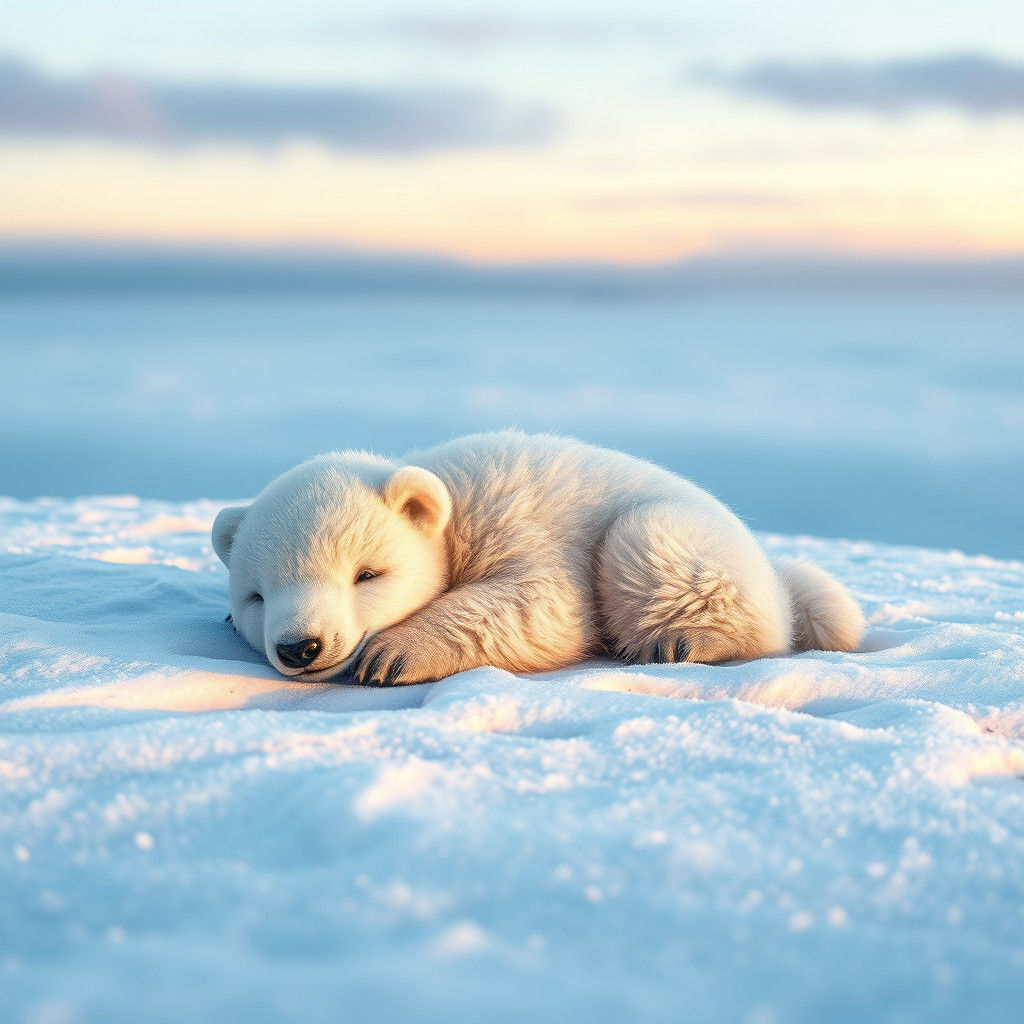 Icy Polar Bear on Snowy Horizon as Matte Painting