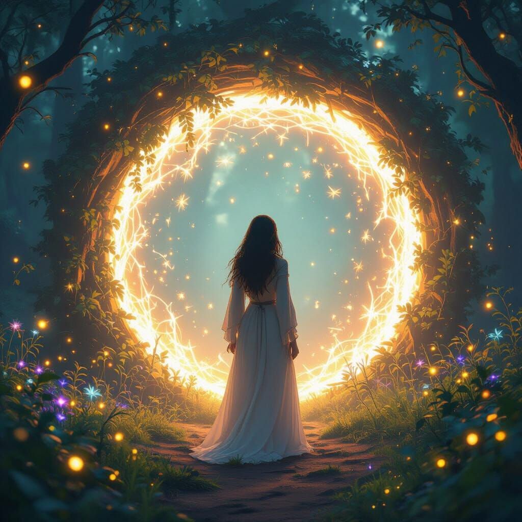 Ethereal Portal in Bioluminescent Forest, Fantasy Style