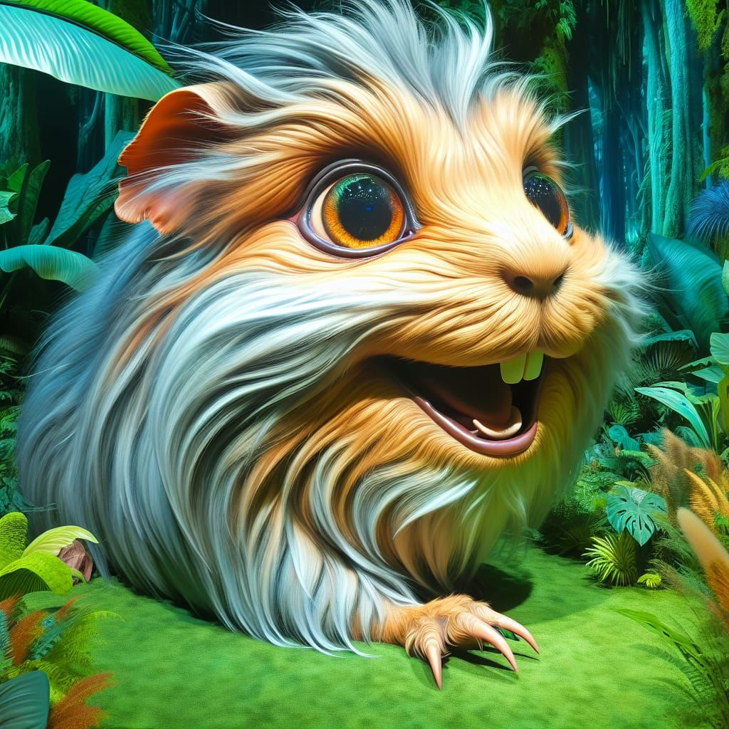 Hypernatural Guinea Pig in Exaggerated Lush Setting