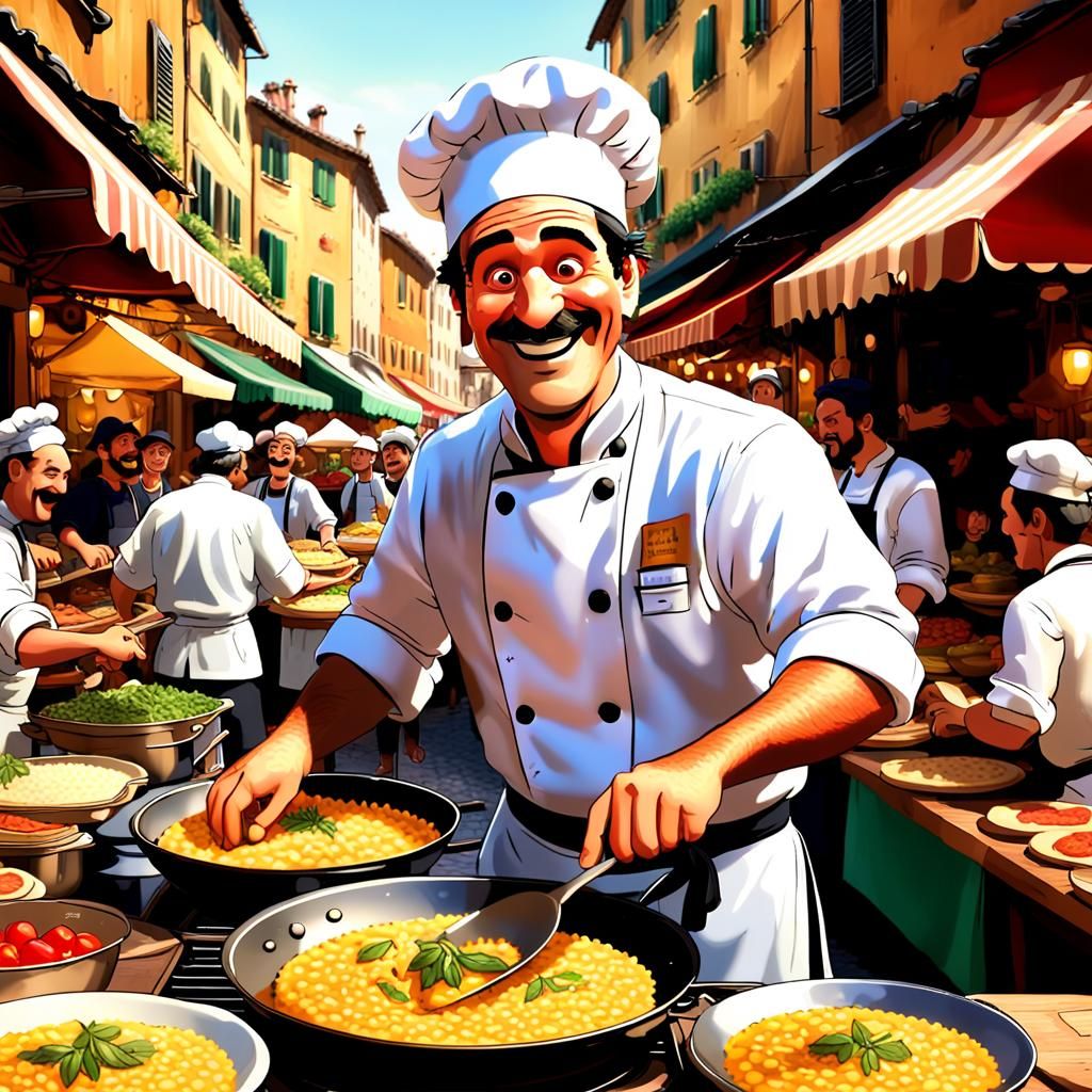 Italian Chef Cooking Risotto in Pixar Style