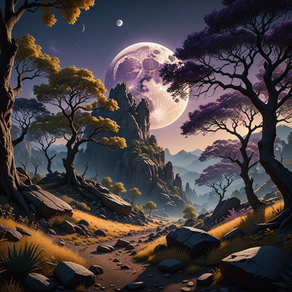 Moonlit Landscape in Hyper-Realistic Detail