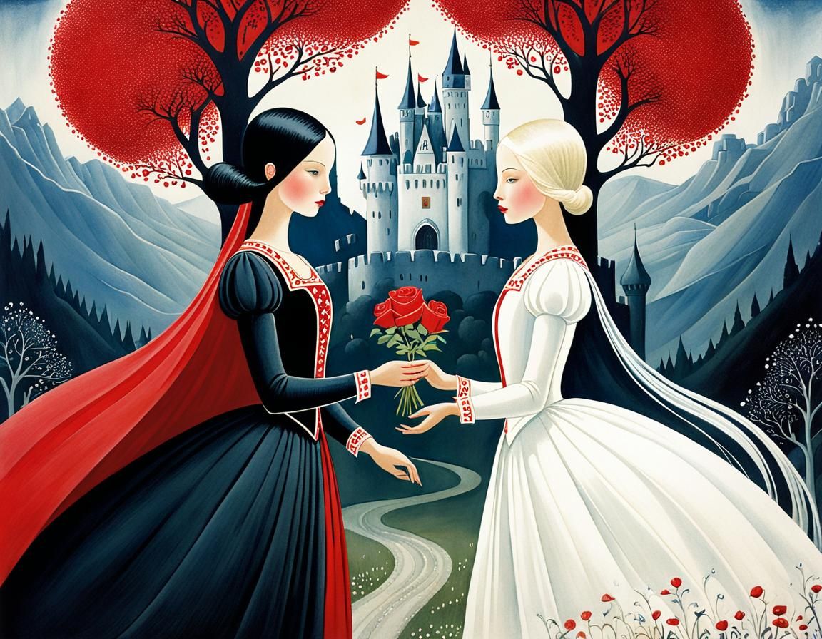 Rose Red and Snow White Storybook Illustration