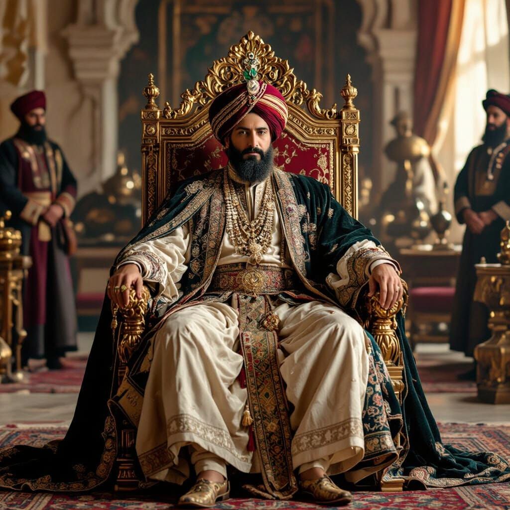 Shah Shuja on Royal Throne in Old Master Style