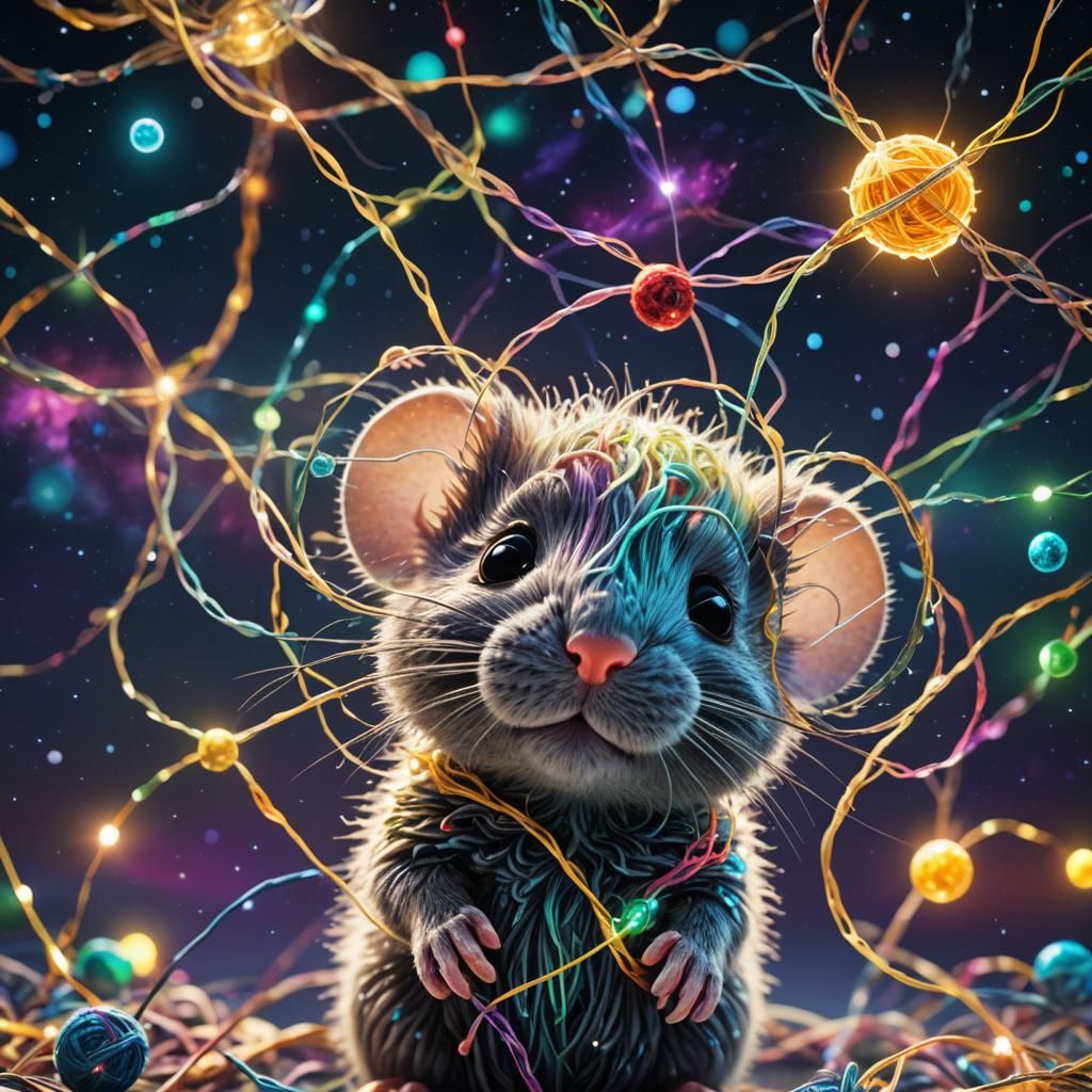 Colorful Chibi Mouse in Starry Night Sky