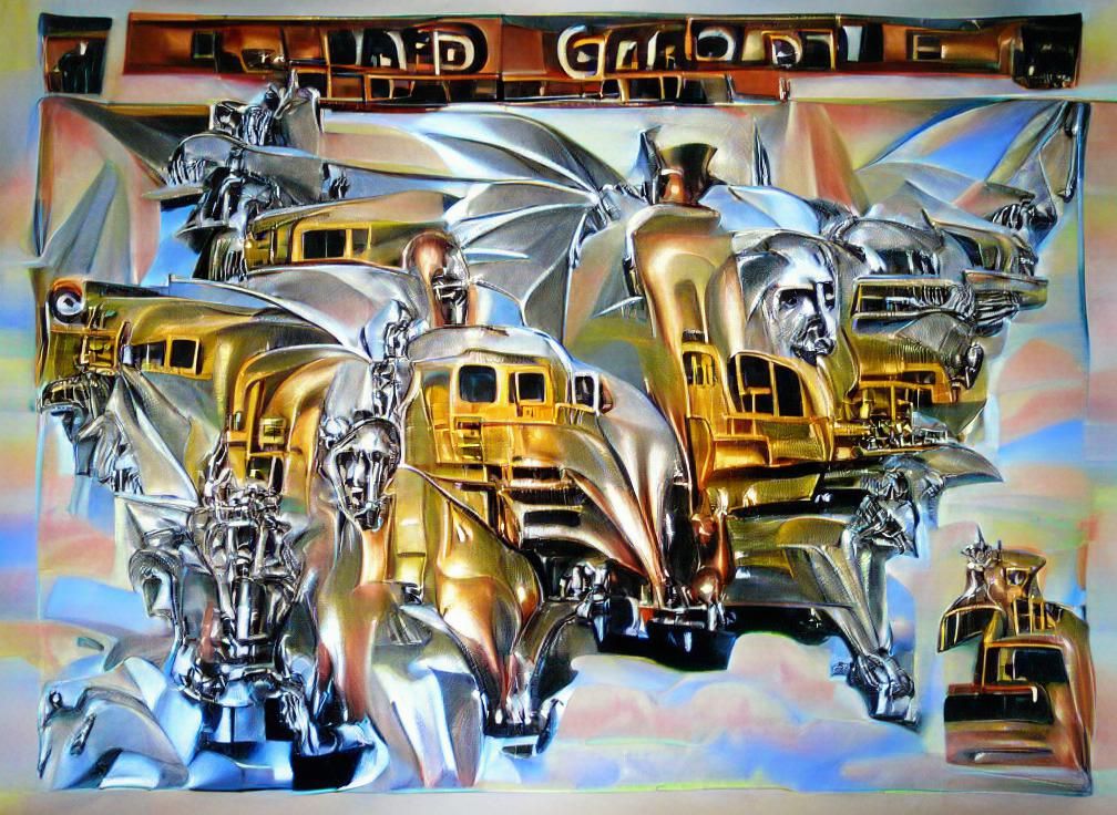 Golden Railroad Engine in Art Deco Steampunk Style