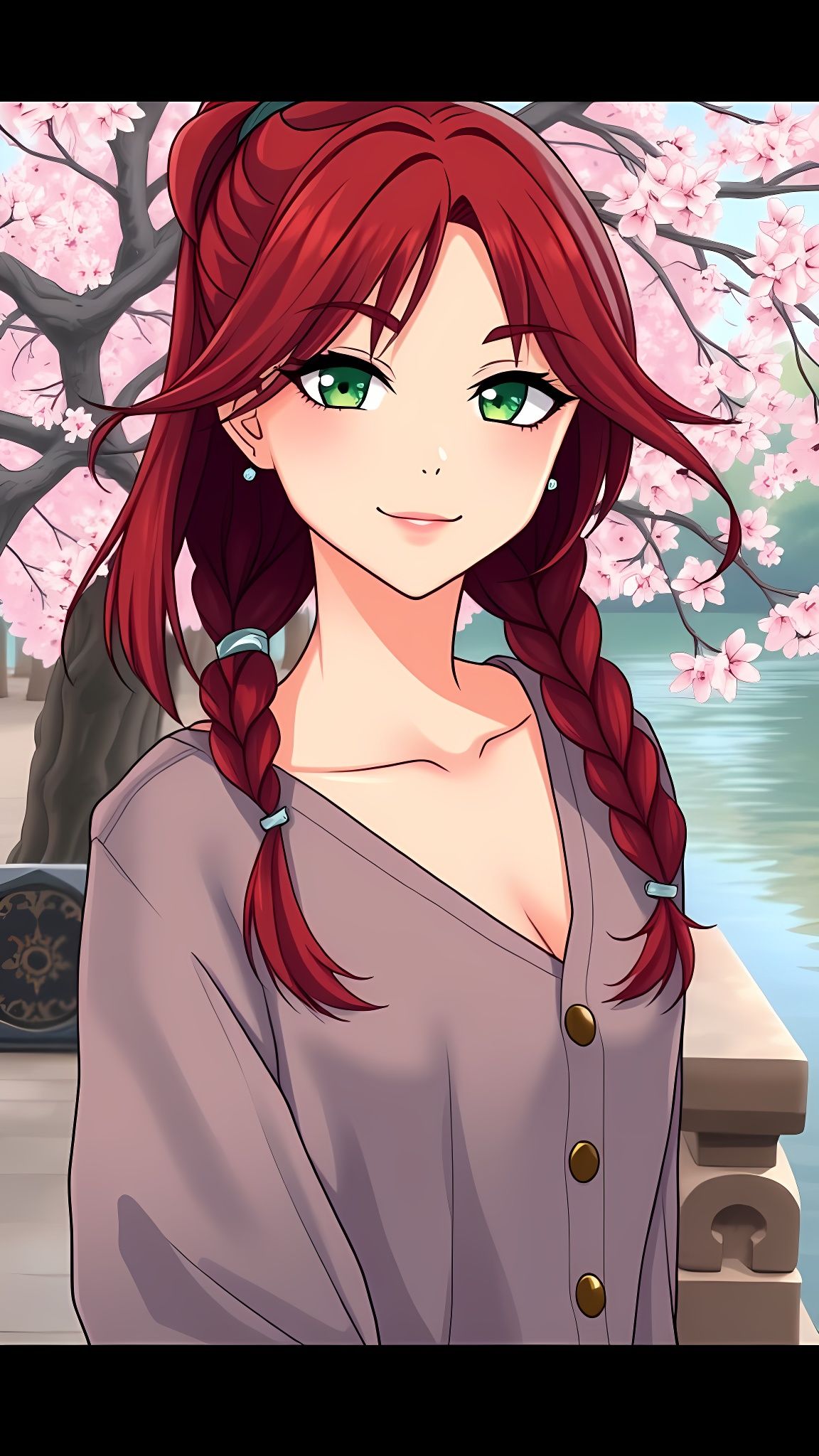 Woman Walking by River in Vibrant Manga Style