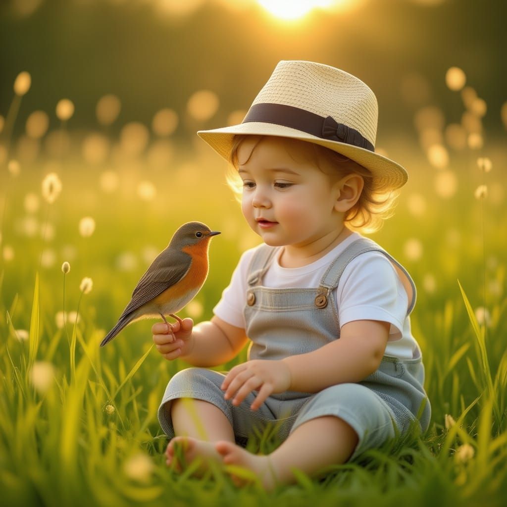 Child Playing in Sun-Dappled Meadow - Hyperrealistic 8K