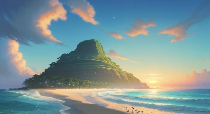 Moana on a Beach: Studio Ghibli Anime Visual