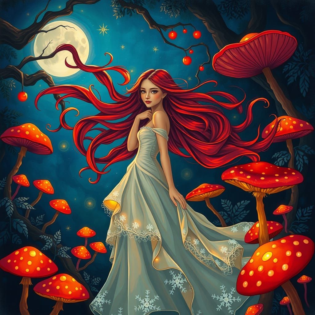 Maiden in Fiery Grotto, Russian Folk Art Style