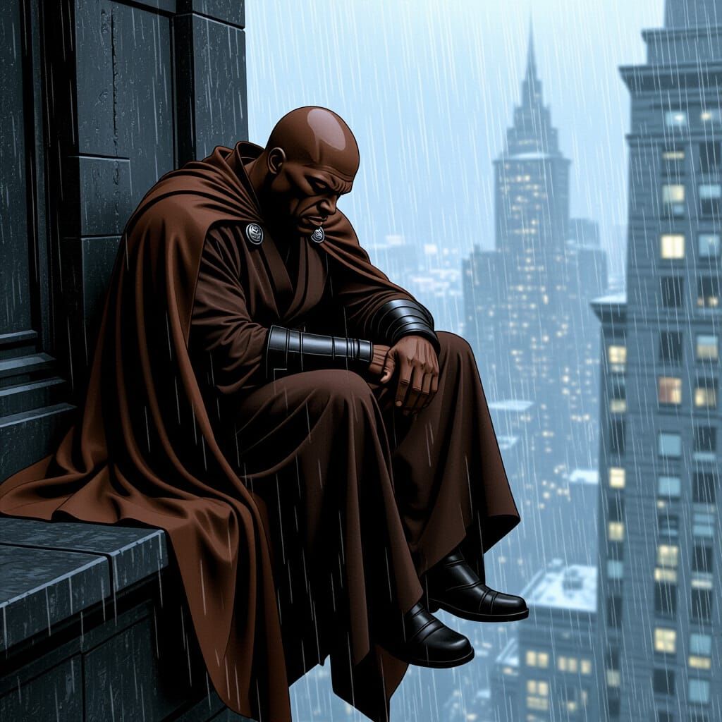 Mace Windu in Pain on Ledge, Missing Hand