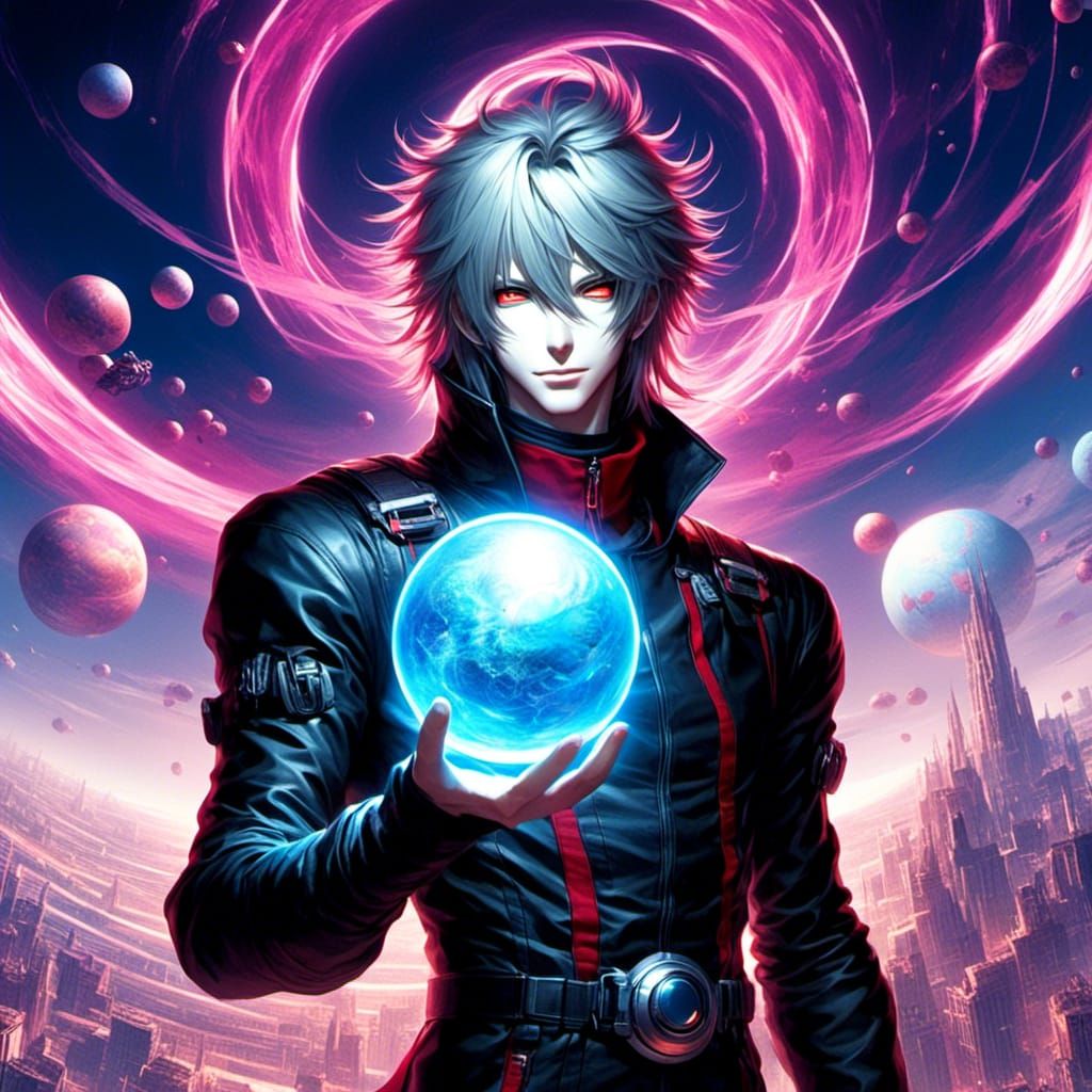 Astronaut Holding Glowing Orb in Space