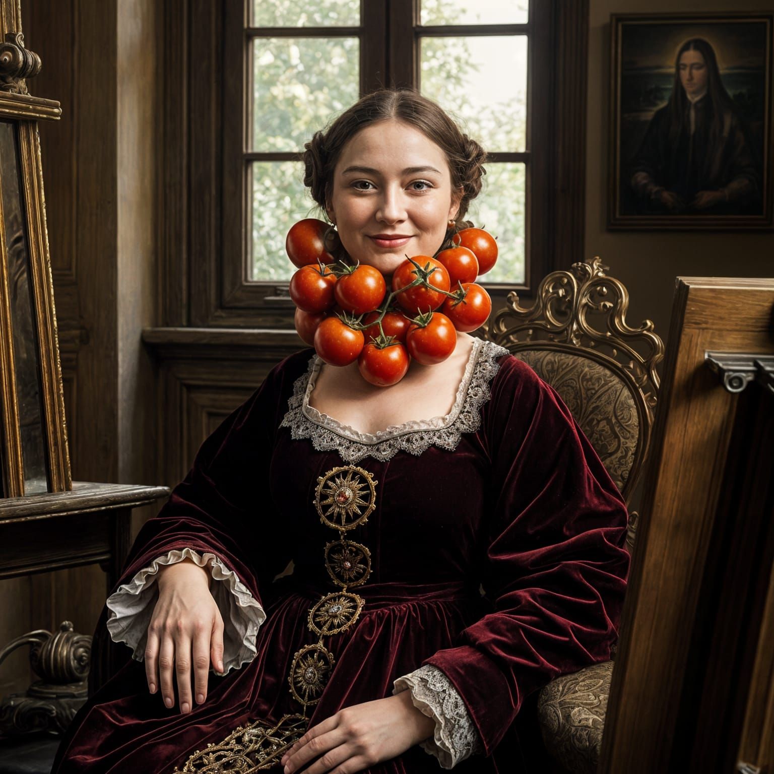 A Renaissance Noblewoman Transformed into a Whimsical Tomato...