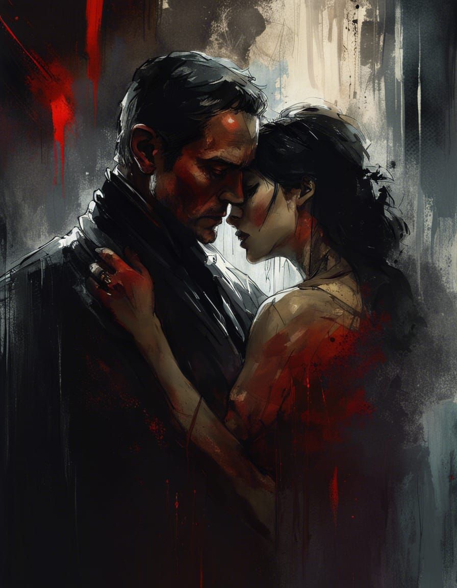 Vampire Embrace in Horror Art Style